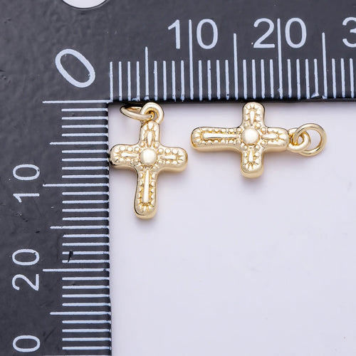 16K Gold Filled 13mm Line-Textured Cross Religious Charm | Charms-01483