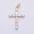 16K Gold Filled 35mm Clear CZ Baguette Round Religious Cross Pendant | Charms-01540