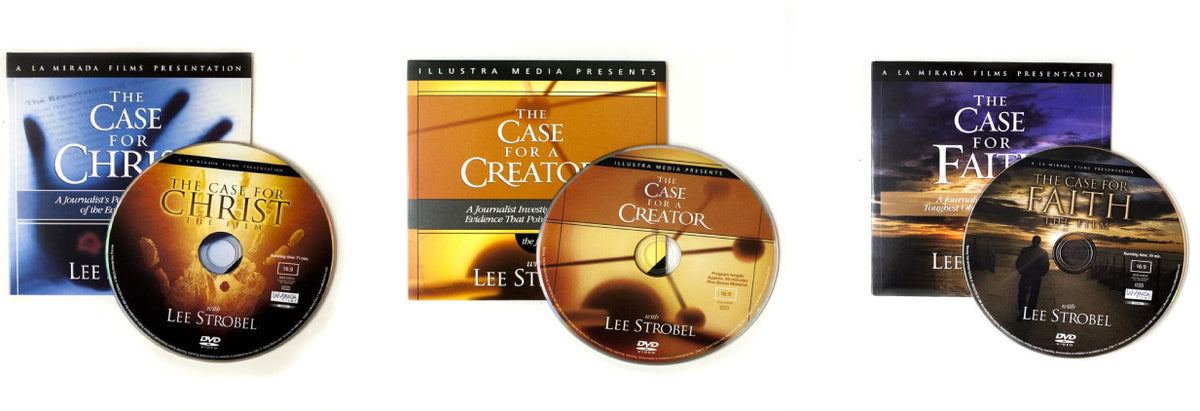LEE STROBEL BEST SELLING SERIES - 5 EACH OF CASE FOR CHRIST, CASE FOR CREATOR, CASE FOR FAITH, JESUS FILM DVDS AND FREE 25 STEAMING CARDS