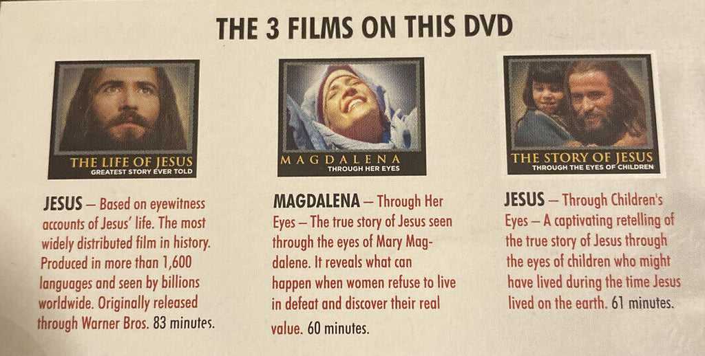 3 Jesus Film On 1 DVD in 8 Languages. (100 DVD Pack)