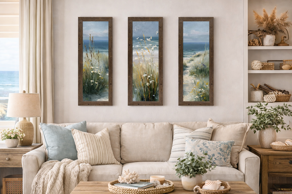 Coastal Path Center Panel Wall Art – Beach Dune Narrow Portrait Scenic Decor (SB927)