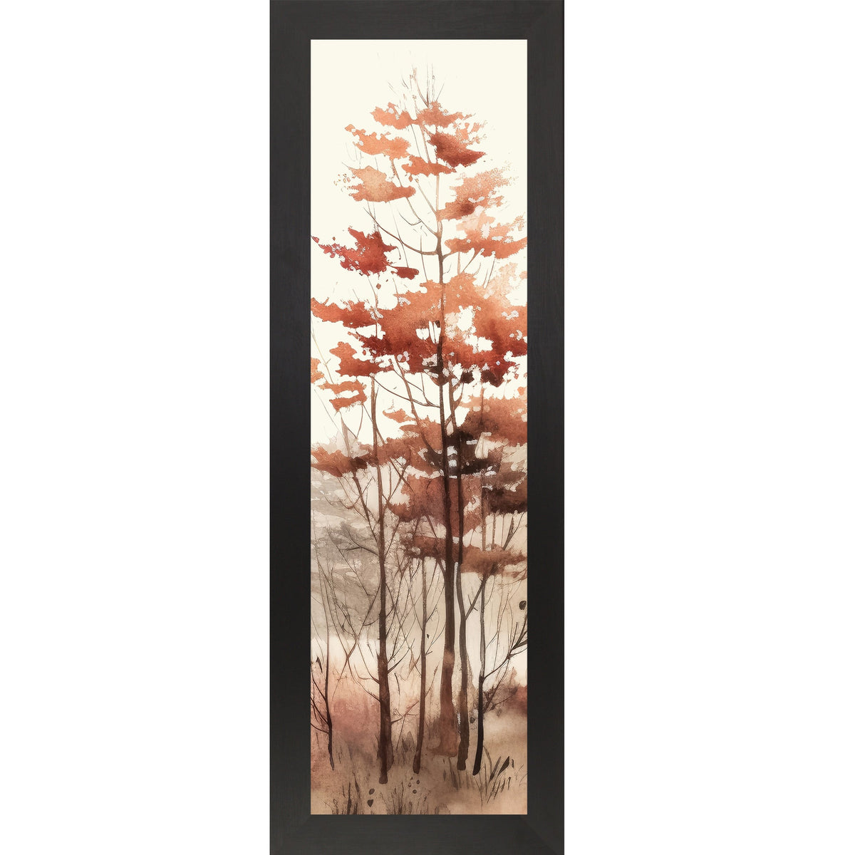 Autumn Forest Watercolor Wall Art – Tall Fall Trees Narrow Portrait Decor (SB942)