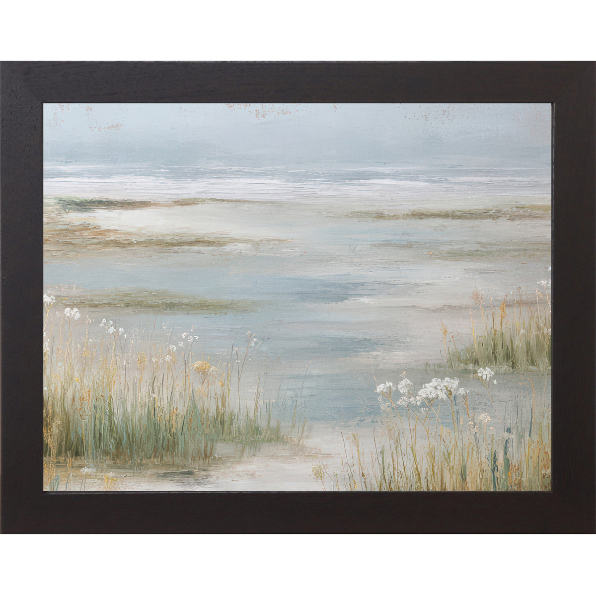 Coastal Marsh Wall Art – Tidal Wetland Grasses Wildflowers Painterly Landscape Neutral Decor (SB226)