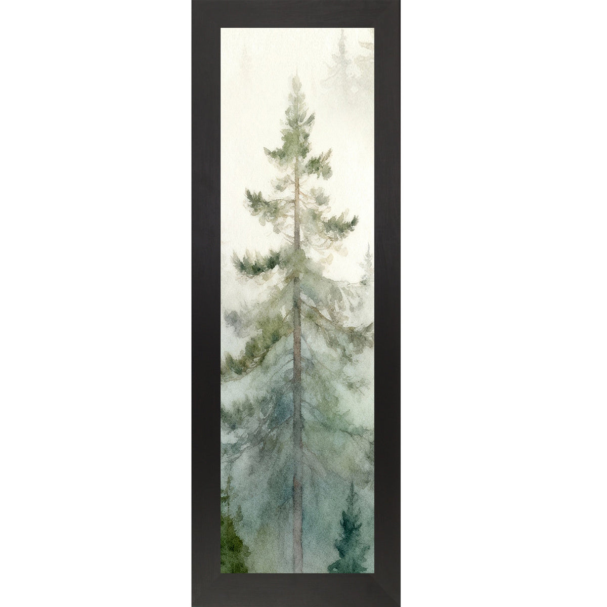 Misty Pine Forest Wall Art – Watercolor Evergreen Narrow Portrait Scenic Nature Decor (SB937)
