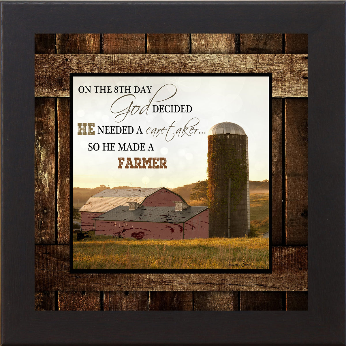 On The 8th Day God Made A Farmer Wall Art – Red Barn Farmhouse Square Christian Decor (SS6768)