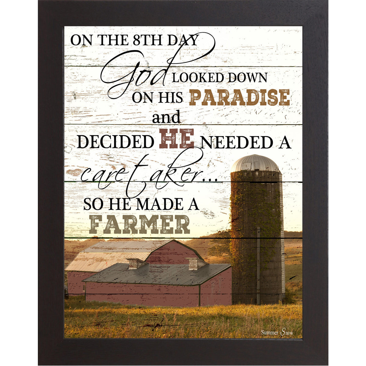 On The 8th Day God Made A Farmer Wall Art – Red Barn Portrait Christian Art (SS9834)