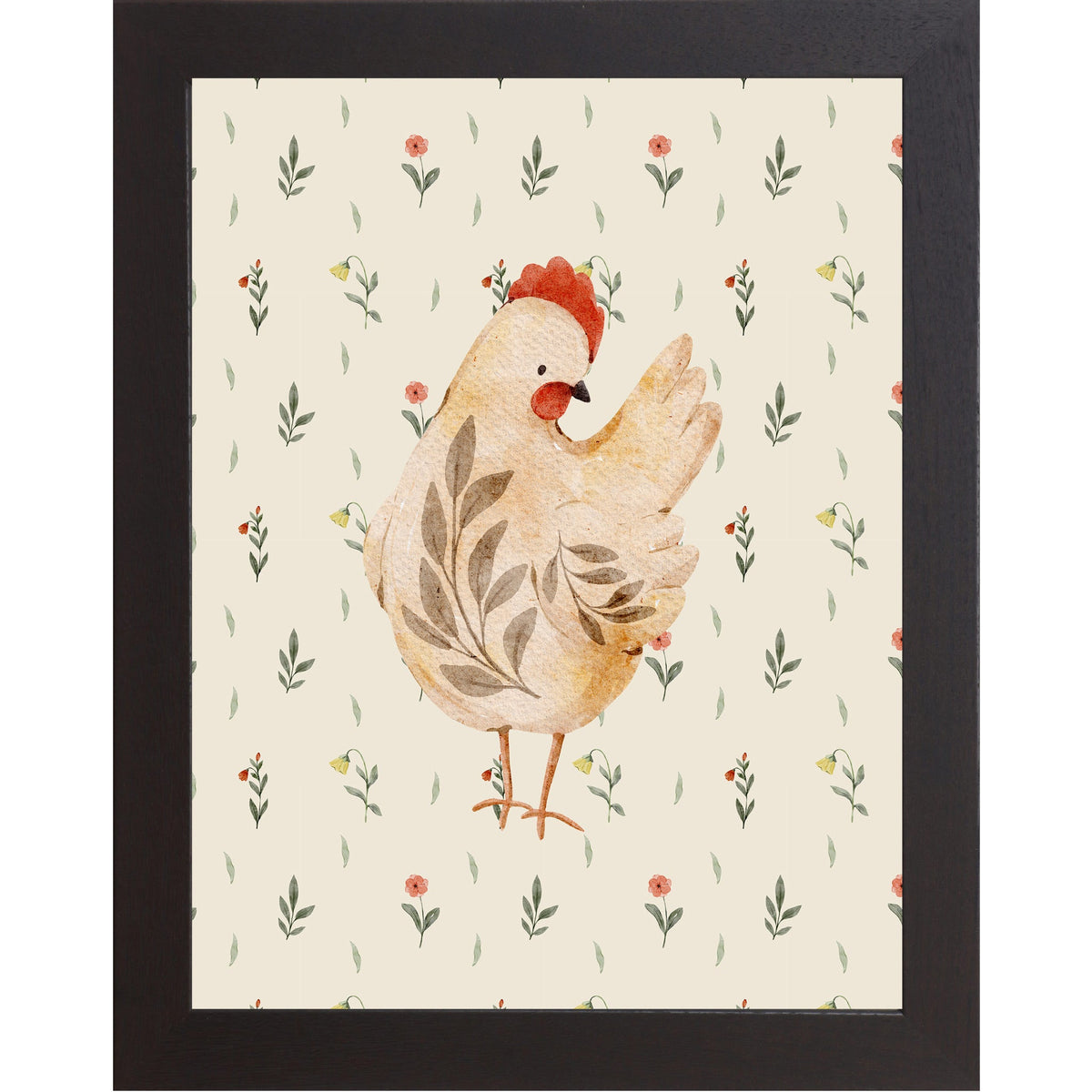 Rustic Farmhouse Hen Wall Art – Watercolor Chicken Portrait Kitchen Decor (SB239)