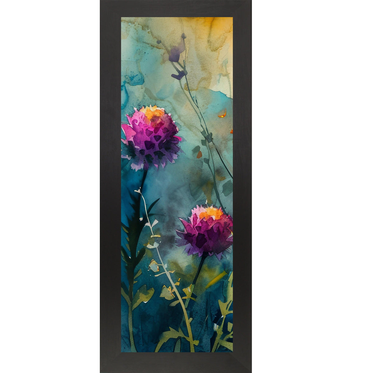 Teal Wildflower Wall Art – Watercolor Botanical Narrow Portrait Floral Decor (SB930)