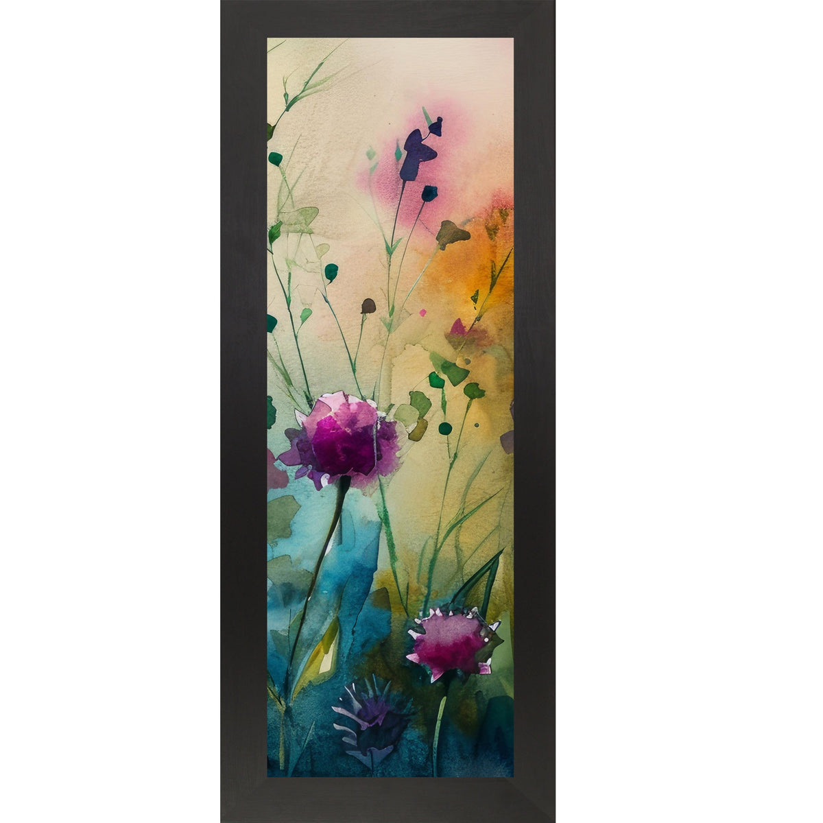 Teal Wildflower Wall Art – Watercolor Floral Narrow Portrait Botanical Decor (SB929)