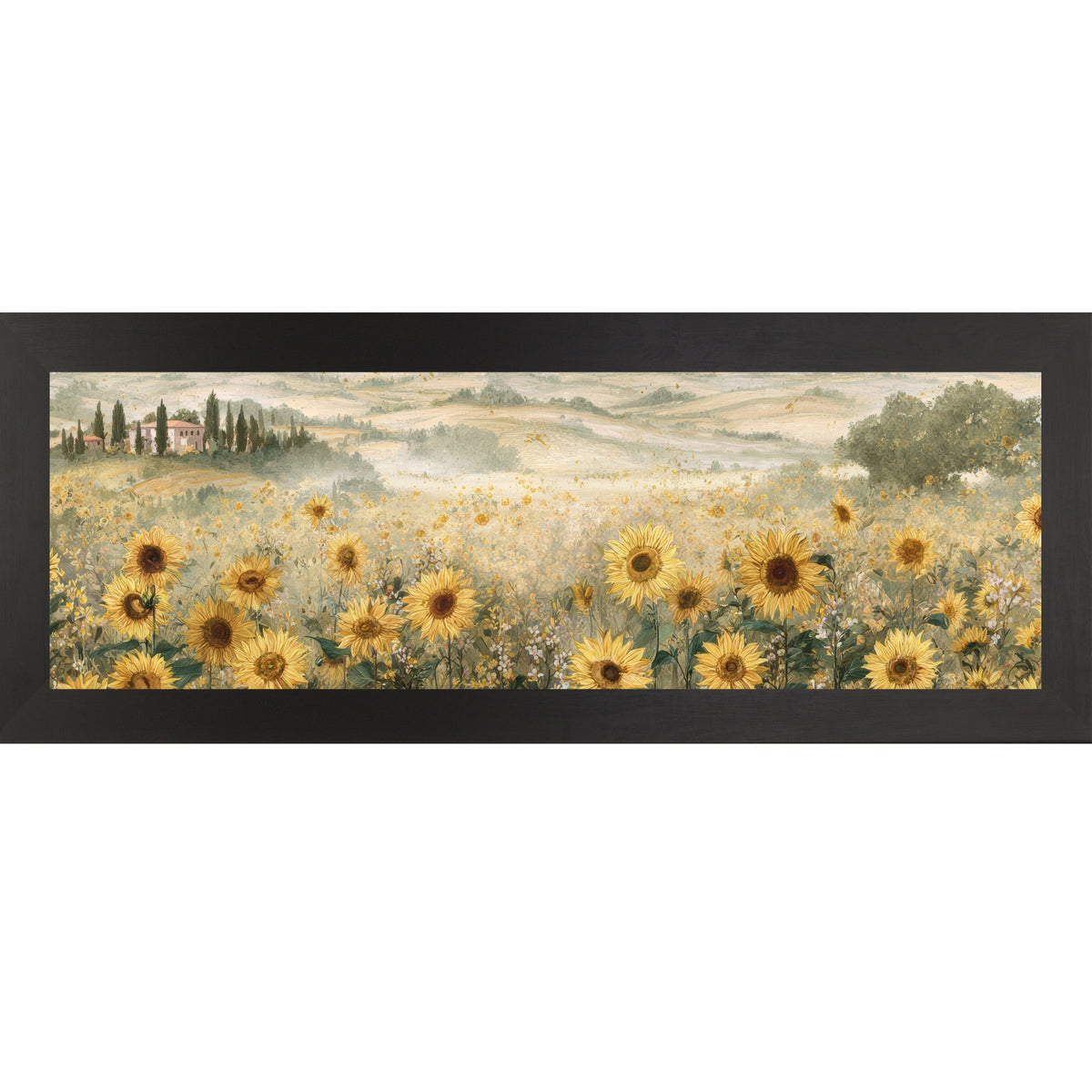 Tuscan Sunflower Field Wall Art – Italian Countryside Floral Wide Landscape Decor (SB921)