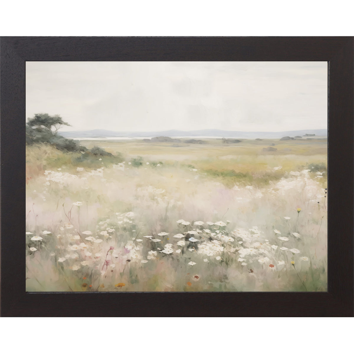 Wildflower Meadow Wall Art – Watercolor White Flowers Coastal Landscape Neutral Floral Decor (SB225)