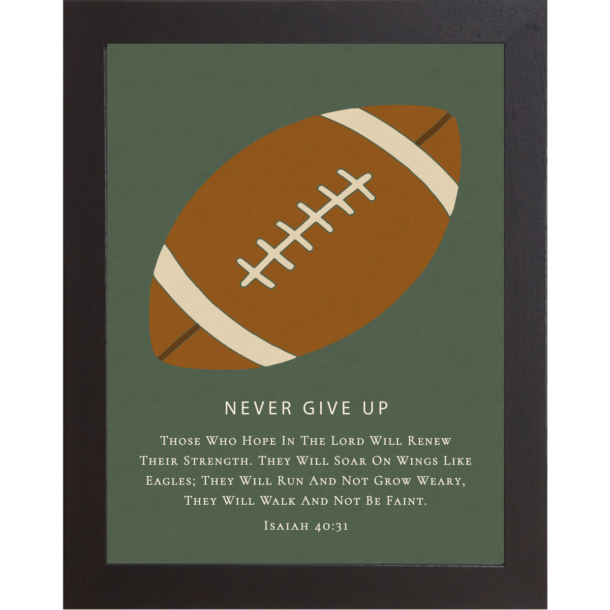 Never Give Up – Isaiah 40:31 Football Wall Art – Christian Football Decor for Boys Room (SB217)