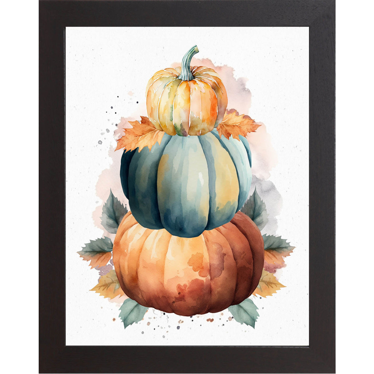 Stacked Pumpkins Wall Art – Watercolor Teal Orange Gold No Words Fall Entryway Decor (NS393)