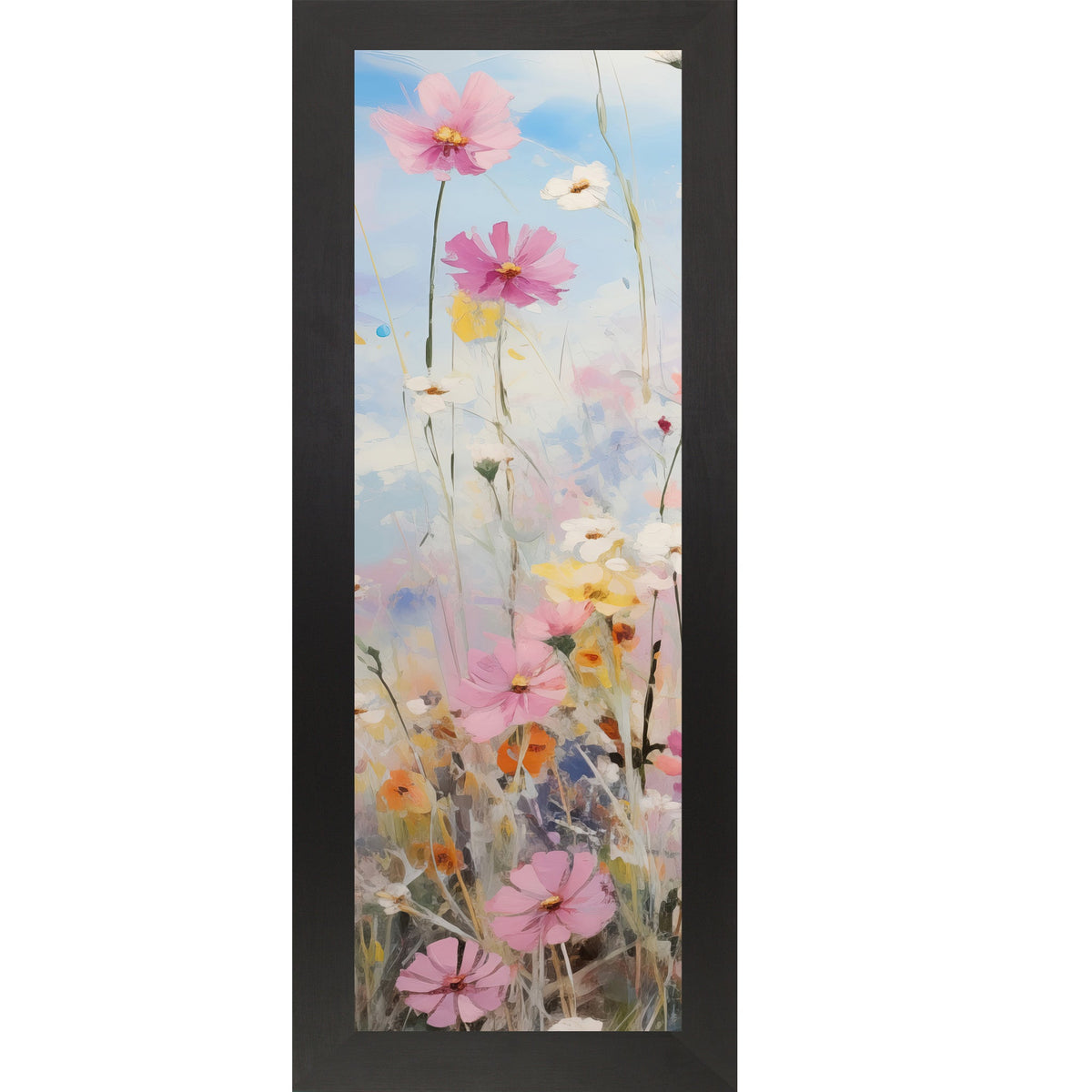 Slim Vertical Floral Wall Art – Pastel Meadow Watercolor Flowers (SB906)