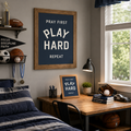 Pray First Play Hard Repeat Wall Art – Christian Sports Bedroom Decor (SB257)