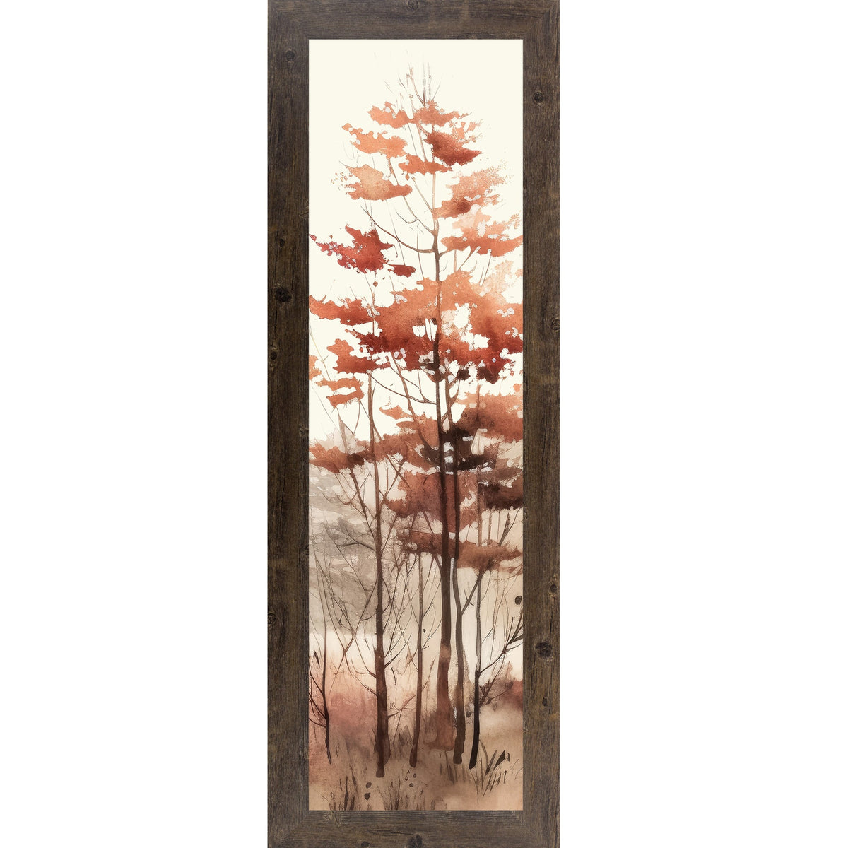 Autumn Forest Watercolor Wall Art – Tall Fall Trees Narrow Portrait Decor (SB942)
