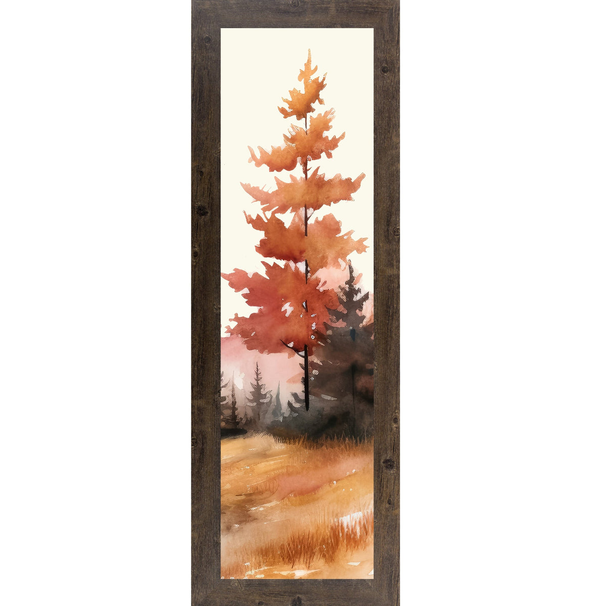 Autumn Pine Watercolor Wall Art – Bold Fall Tree Narrow Portrait Decor (SB941)