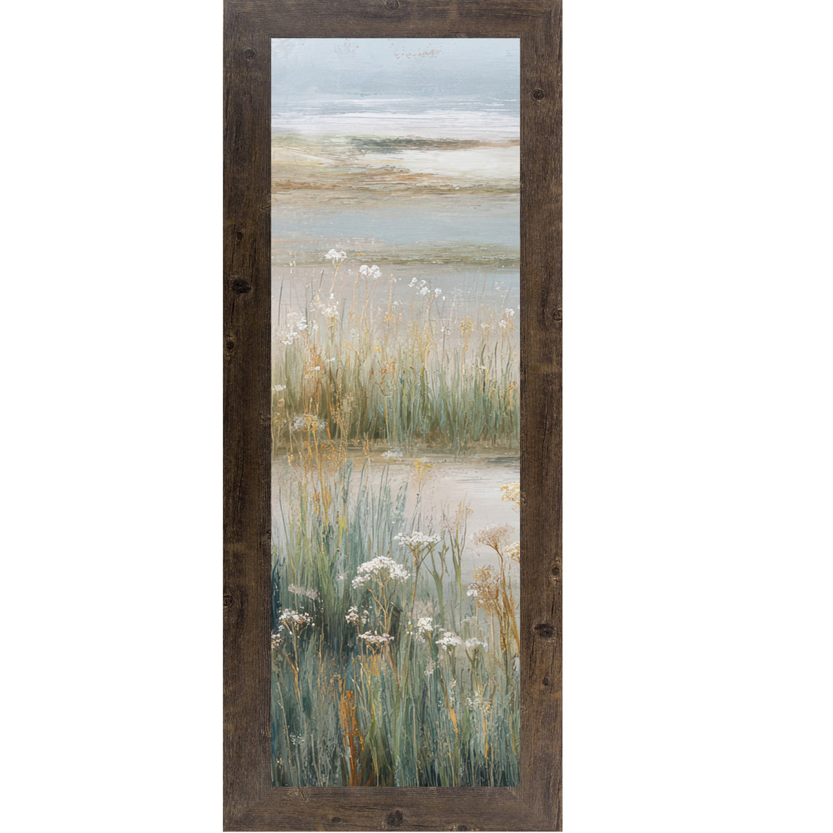 Coastal Marsh Wall Art – Tidal Grasses Wildflowers Narrow Portrait Wetland Decor Left Panel (SB917)