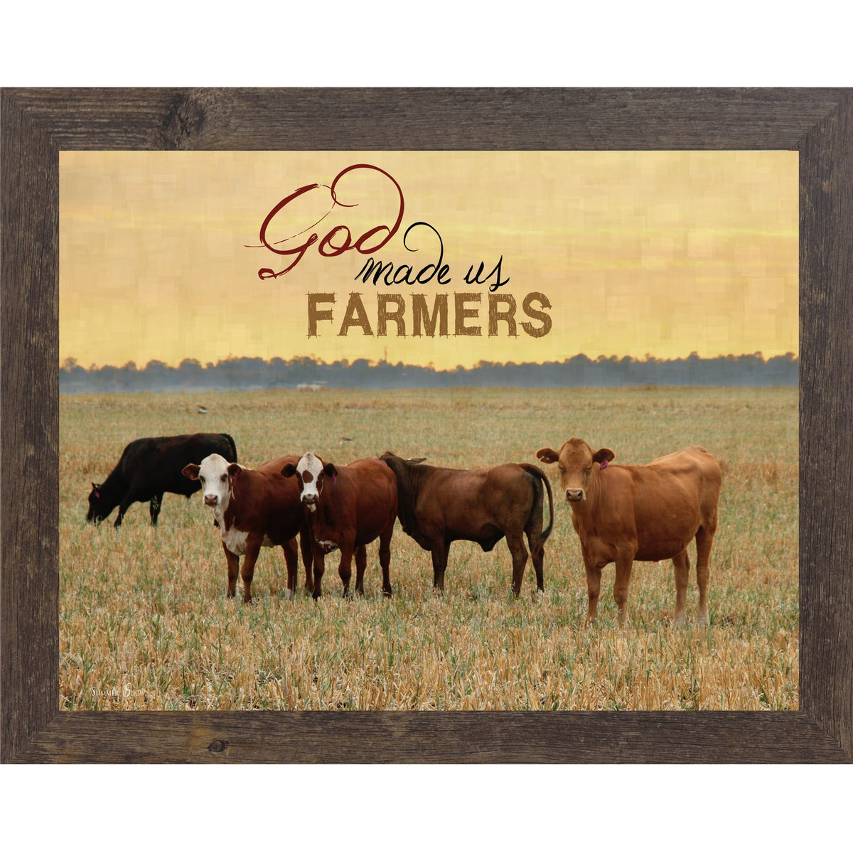 God Made Us Farmers Wall Art – Cattle Golden Field Sunset Farmhouse Landscape Decor (SSW9938)
