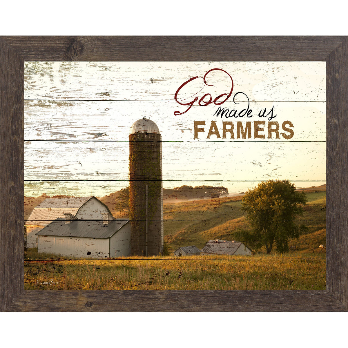 God Made Us Farmers Wall Art – White Barn Silo Farmhouse Landscape Decor (SSW9939)