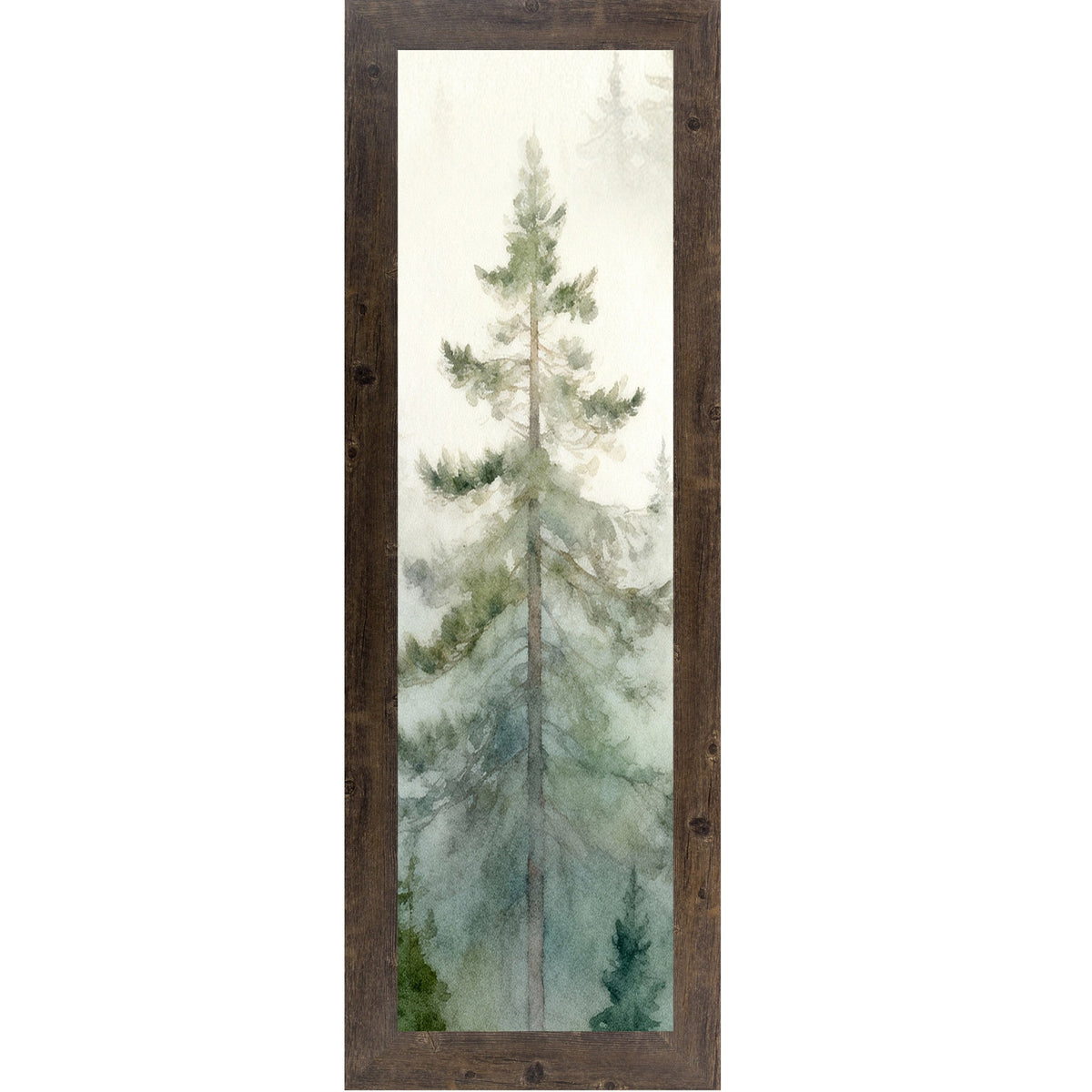 Misty Pine Forest Wall Art – Watercolor Evergreen Narrow Portrait Scenic Nature Decor (SB937)