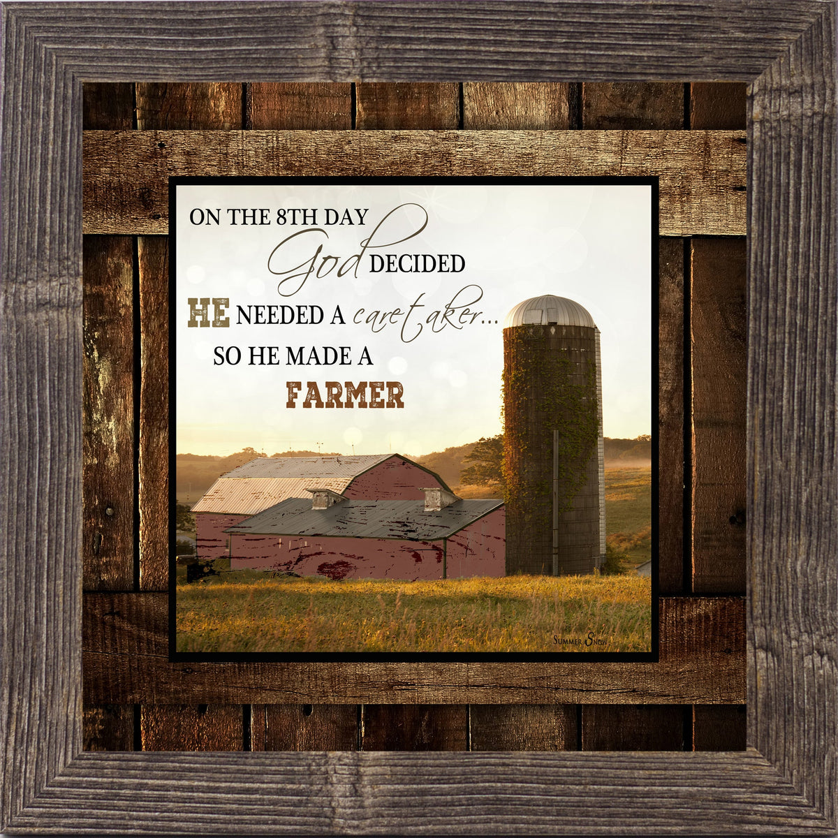 On The 8th Day God Made A Farmer Wall Art – Red Barn Farmhouse Square Christian Decor (SS6768)