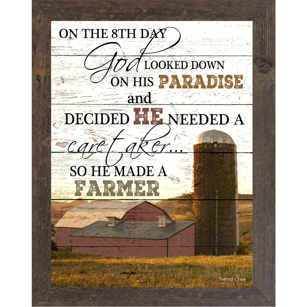 On The 8th Day God Made A Farmer Wall Art – Red Barn Portrait Christian Art (SS9834)