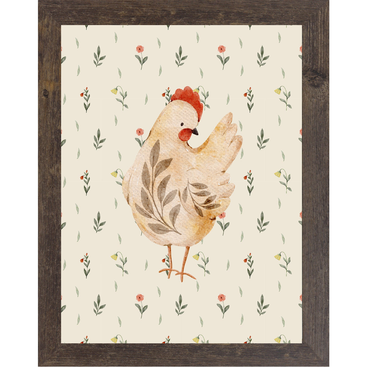 Rustic Farmhouse Hen Wall Art – Watercolor Chicken Portrait Kitchen Decor (SB239)