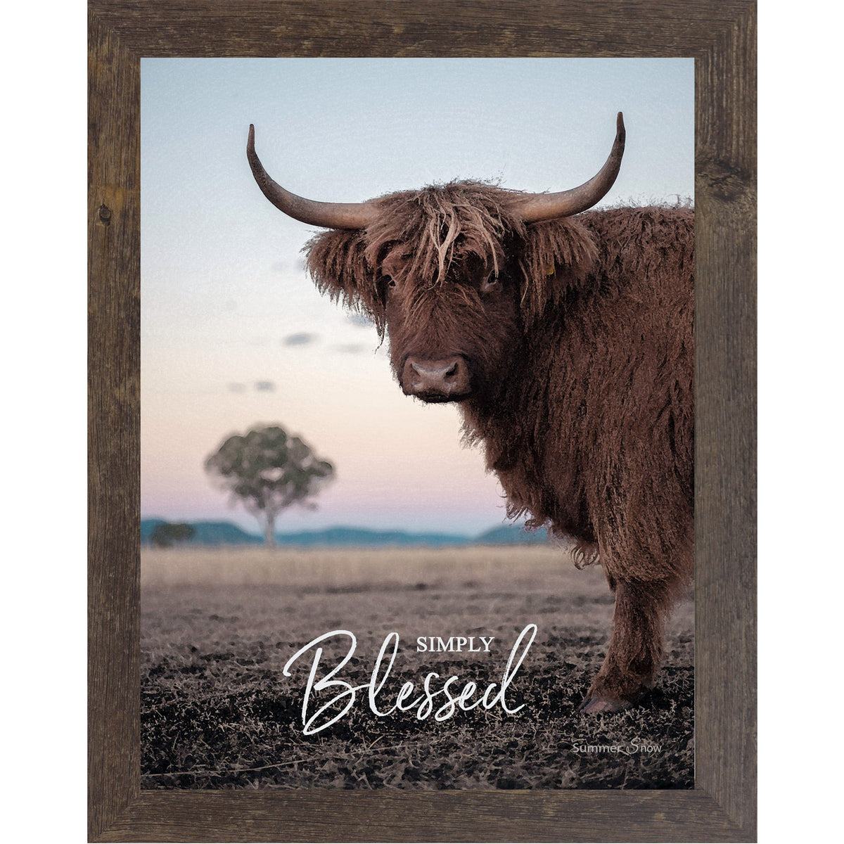 Simply Blessed Wall Art – Highland Cow Twilight Portrait Farmhouse Decor (SSW4)