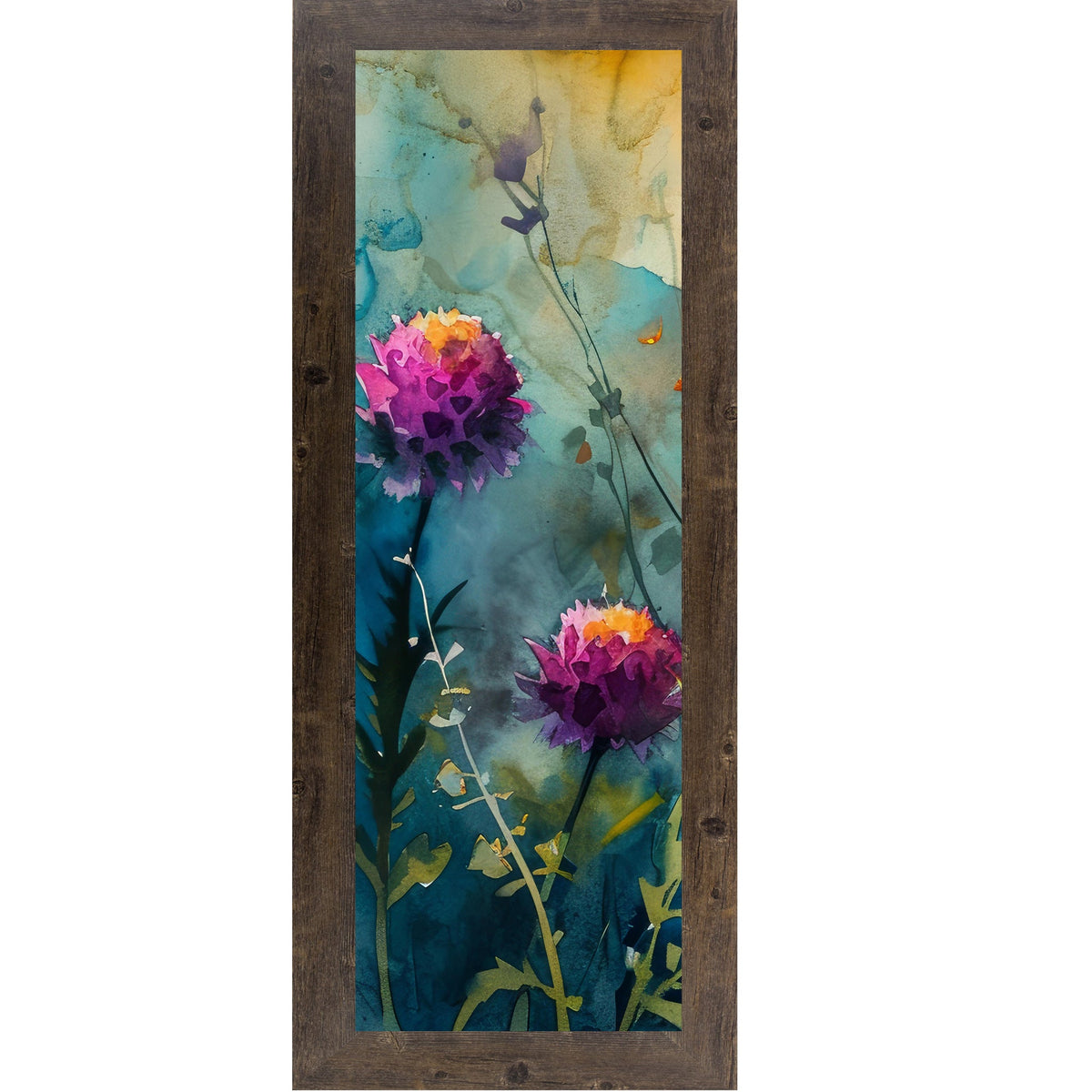Teal Wildflower Wall Art – Watercolor Botanical Narrow Portrait Floral Decor (SB930)