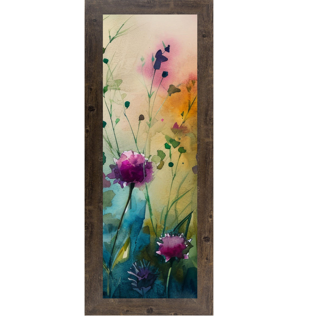 Teal Wildflower Wall Art – Watercolor Floral Narrow Portrait Botanical Decor (SB929)
