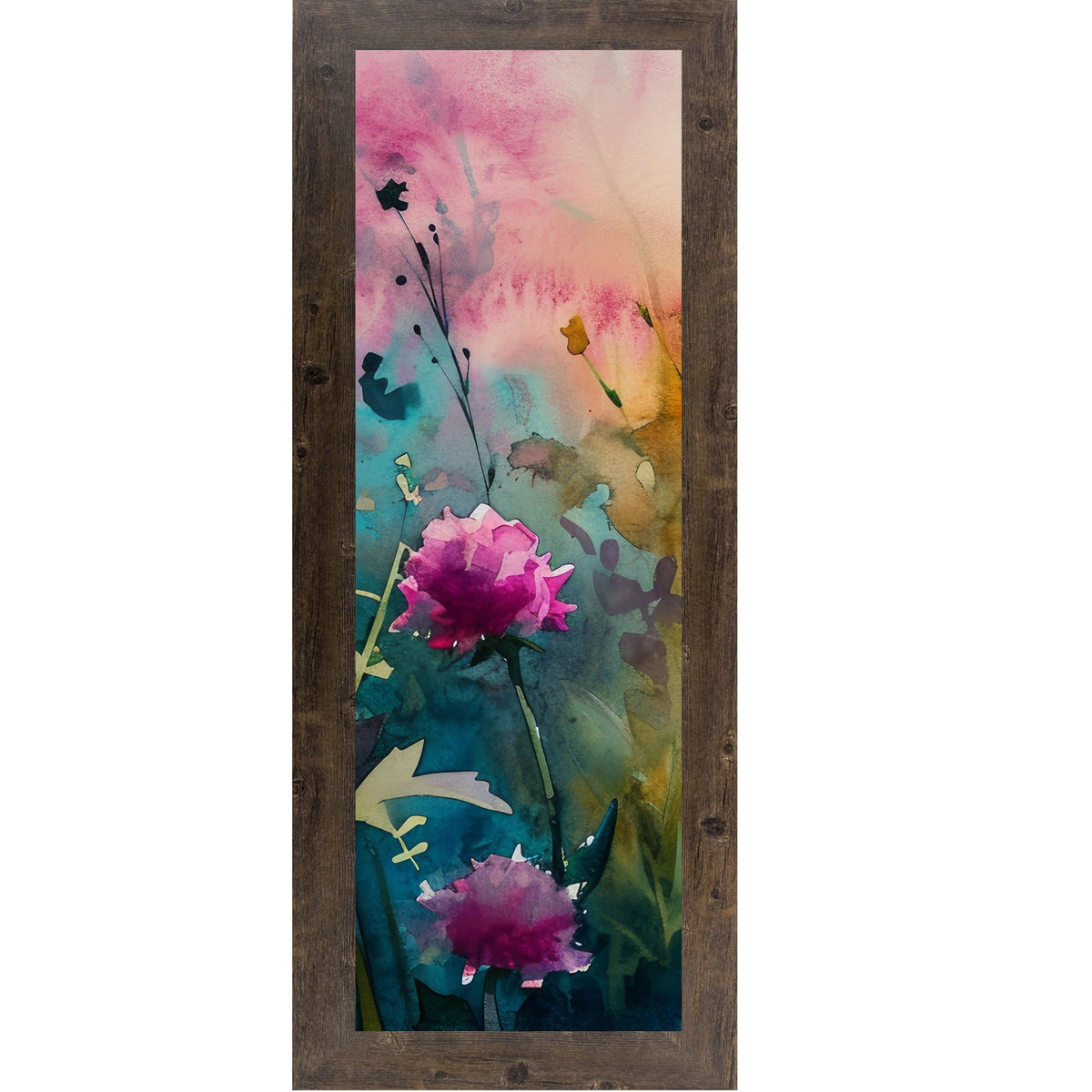 Teal Wildflower Wall Art – Watercolor Peony Narrow Portrait Botanical Decor (SB931)
