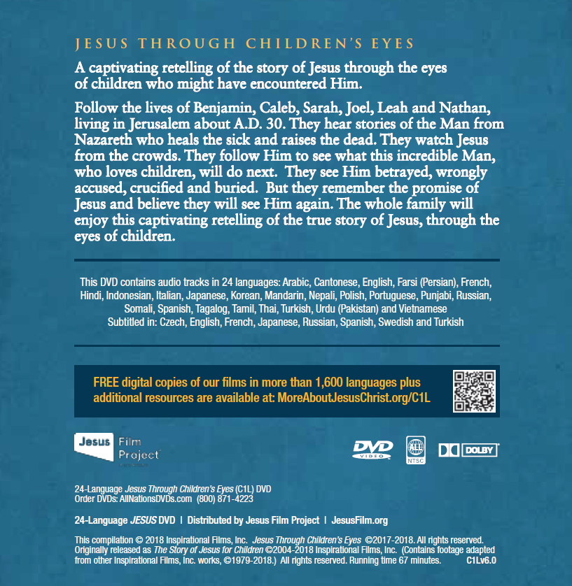 SPECIAL  "Story of Jesus Through the Eyes of Children" 24 Language Edition DVD Special (C1L),  50 DVDS PLUS  100 CHILDREN STEAMING CARDS