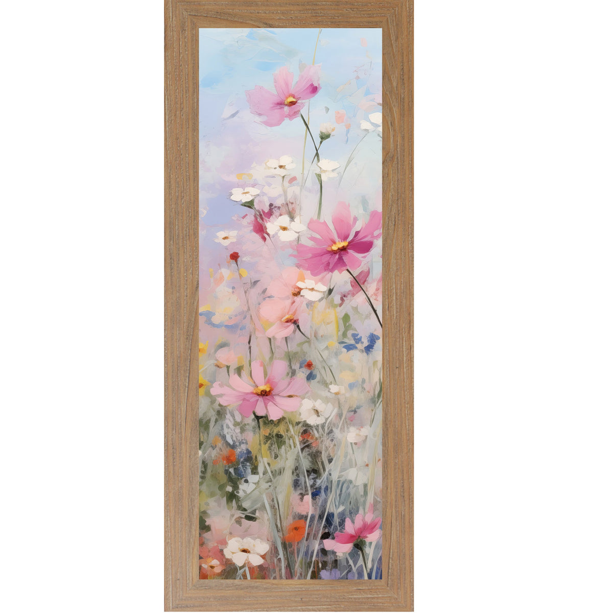 Slim Vertical Floral Wall Art – Soft Pink & Blue Watercolor Flowers (SB905)