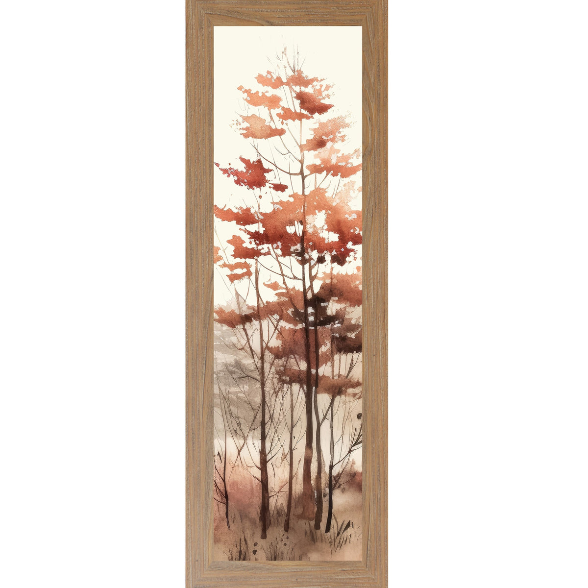Autumn Forest Watercolor Wall Art – Tall Fall Trees Narrow Portrait Decor (SB942)
