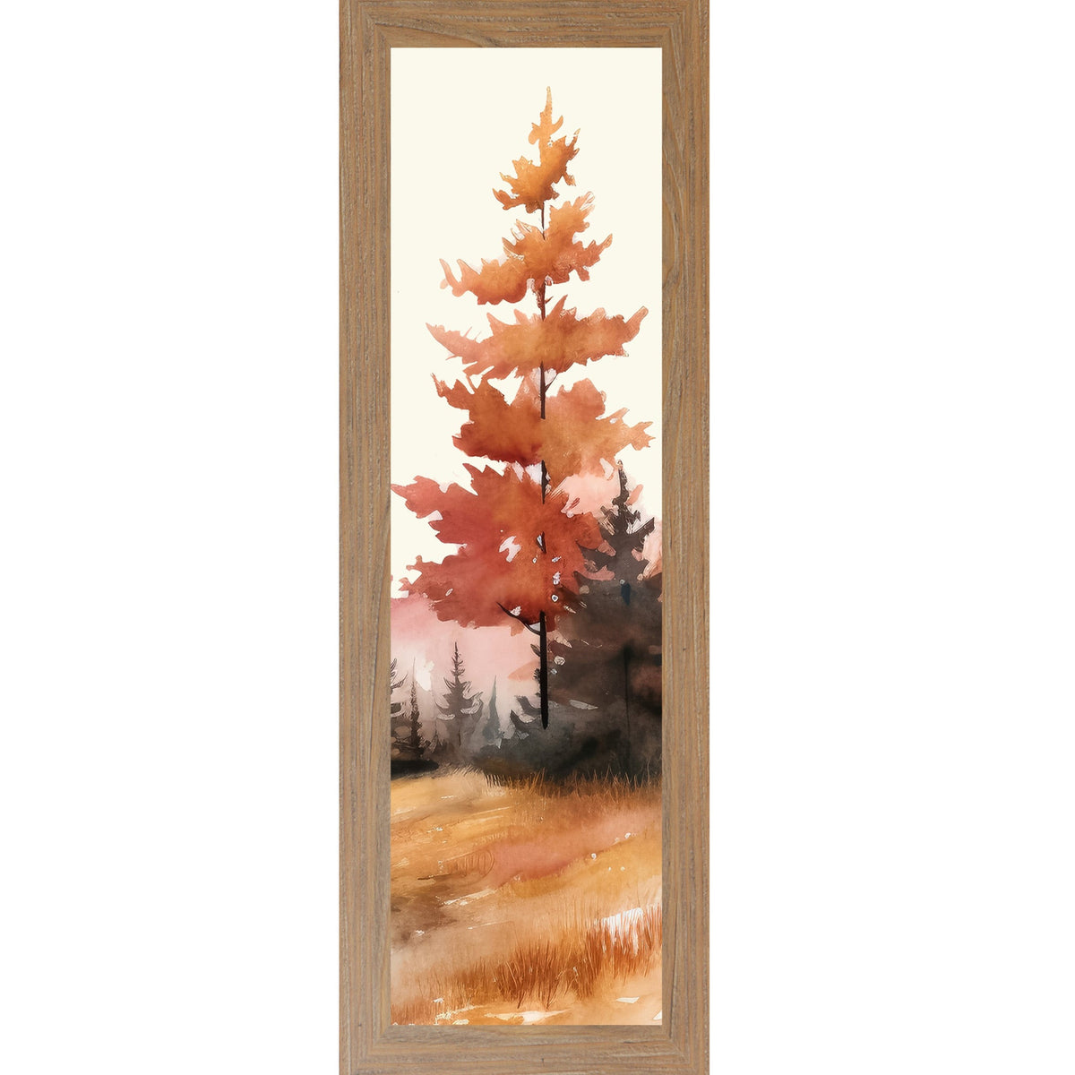 Autumn Pine Watercolor Wall Art – Bold Fall Tree Narrow Portrait Decor (SB941)
