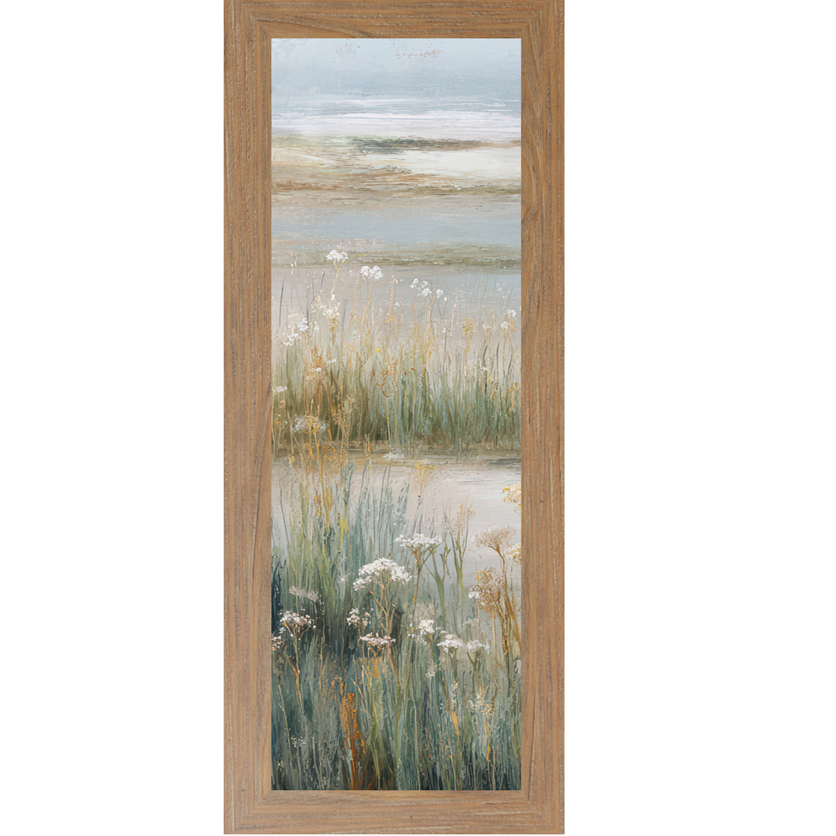 Coastal Marsh Wall Art – Tidal Grasses Wildflowers Narrow Portrait Wetland Decor Left Panel (SB917)