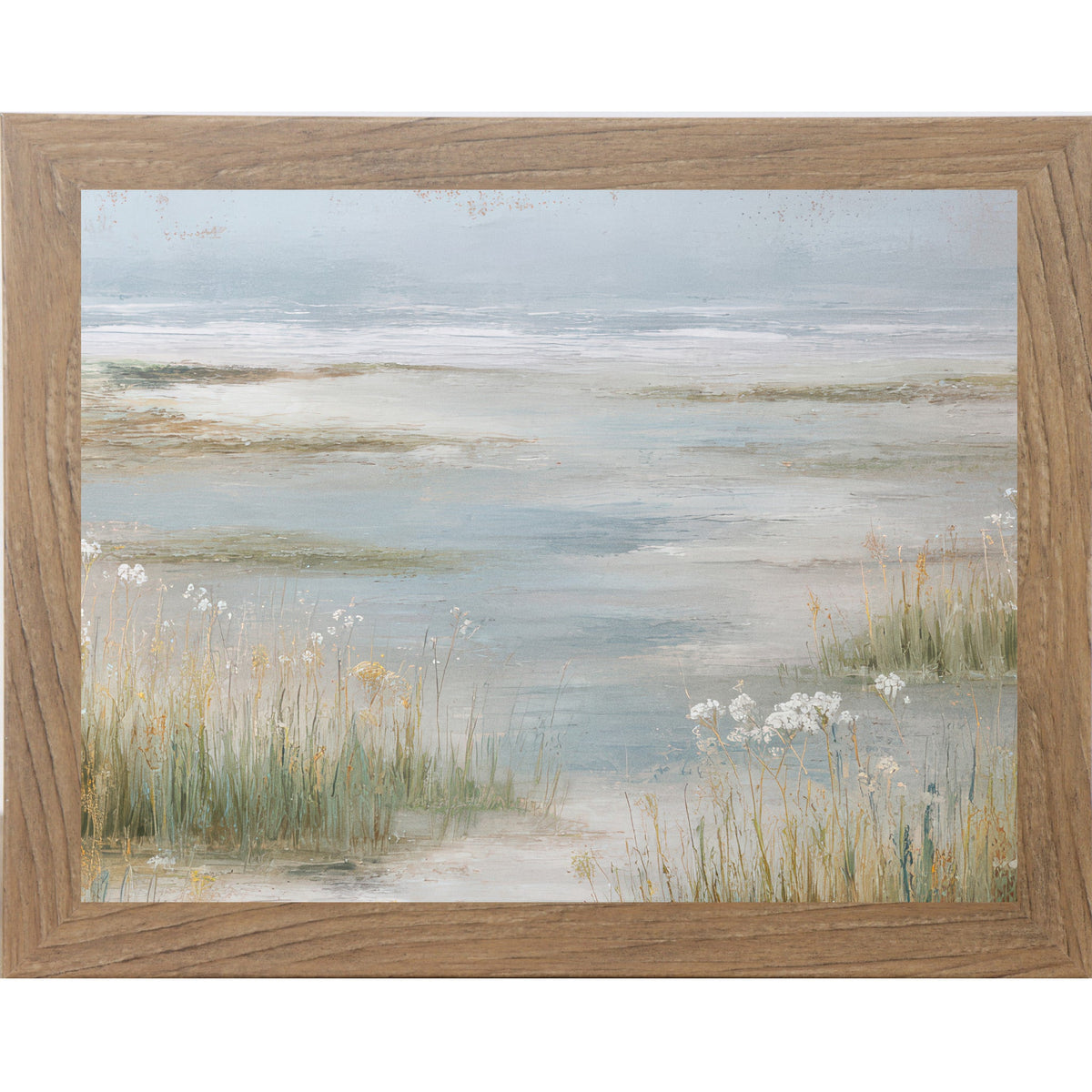 Coastal Marsh Wall Art – Tidal Wetland Grasses Wildflowers Painterly Landscape Neutral Decor (SB226)