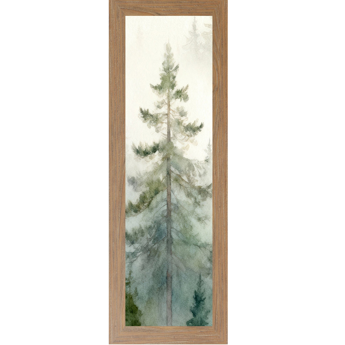 Misty Pine Forest Wall Art – Watercolor Evergreen Narrow Portrait Scenic Nature Decor (SB937)