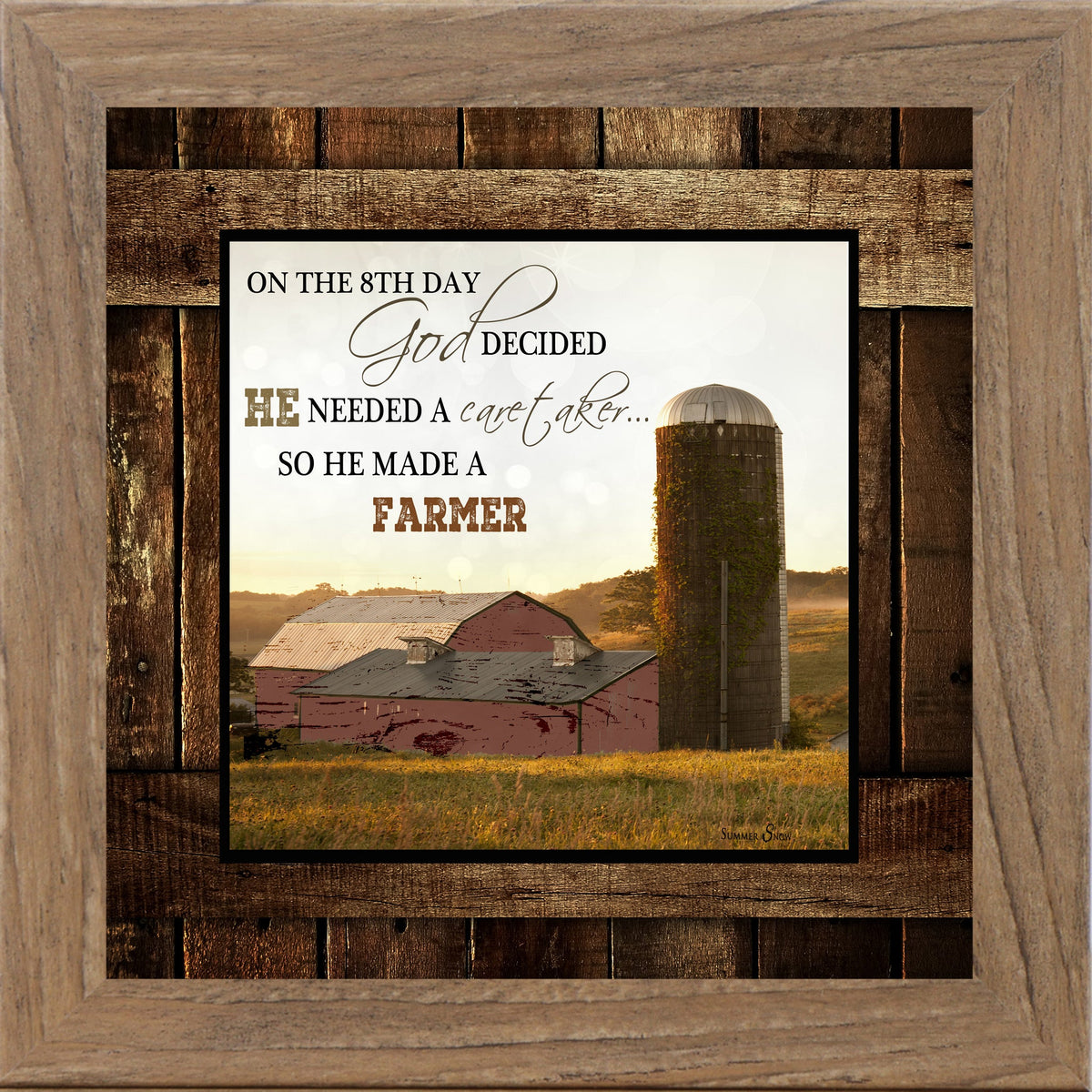 On The 8th Day God Made A Farmer Wall Art – Red Barn Farmhouse Square Christian Decor (SS6768)