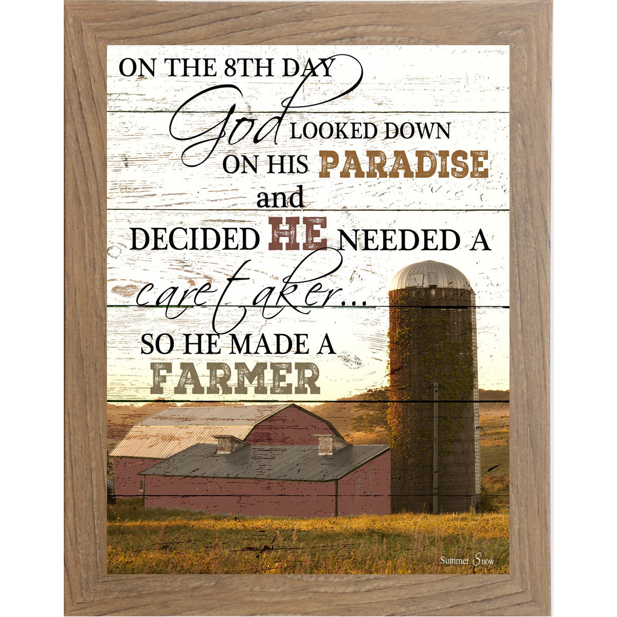On The 8th Day God Made A Farmer Wall Art – Red Barn Portrait Christian Art (SS9834)