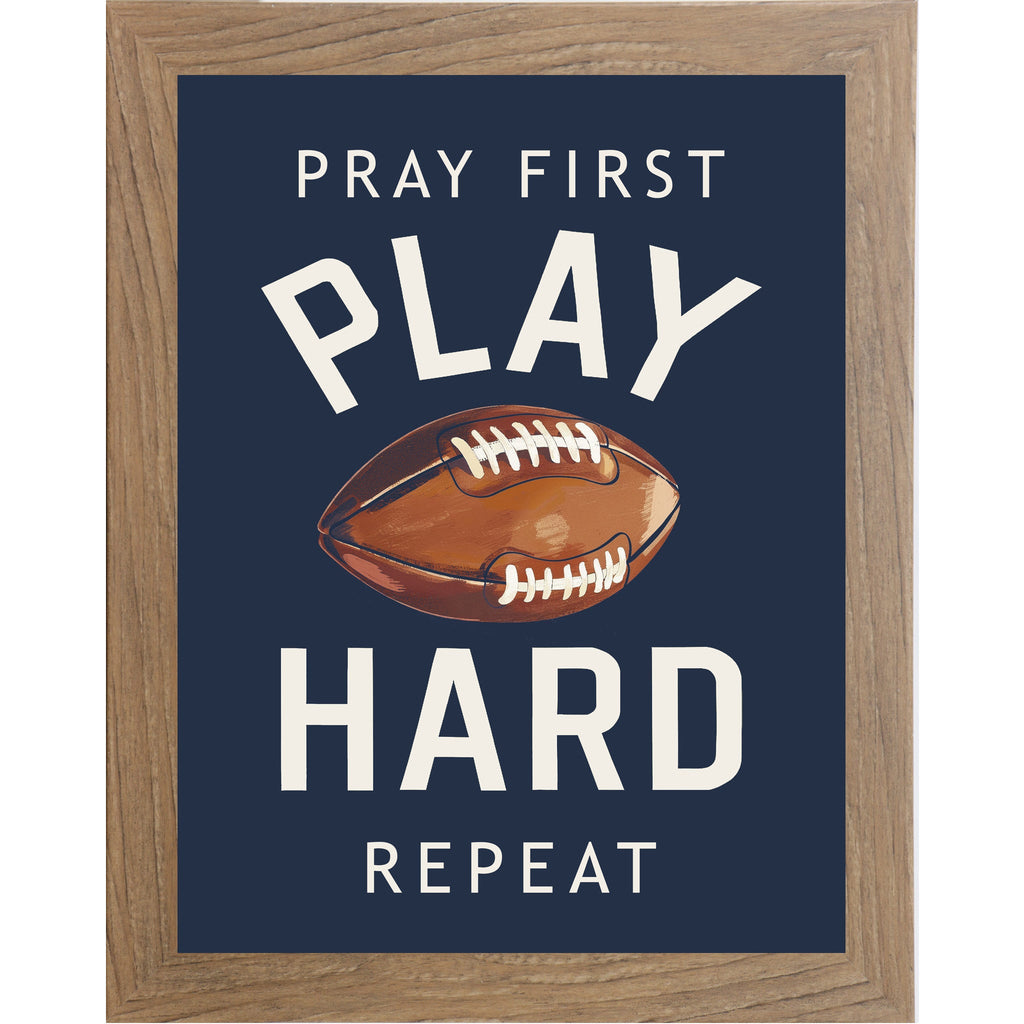 Pray First Play Hard Repeat Football Wall Art – Christian Sports Boys Room Decor (SB260)