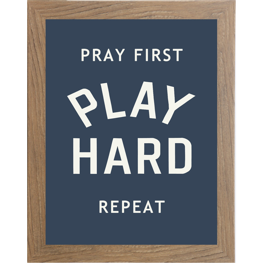 Pray First Play Hard Repeat Wall Art – Christian Sports Bedroom Decor (SB257)