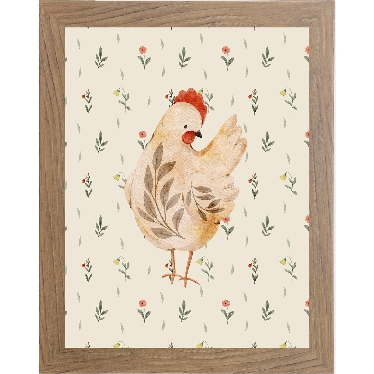 Rustic Farmhouse Hen Wall Art – Watercolor Chicken Portrait Kitchen Decor (SB239)