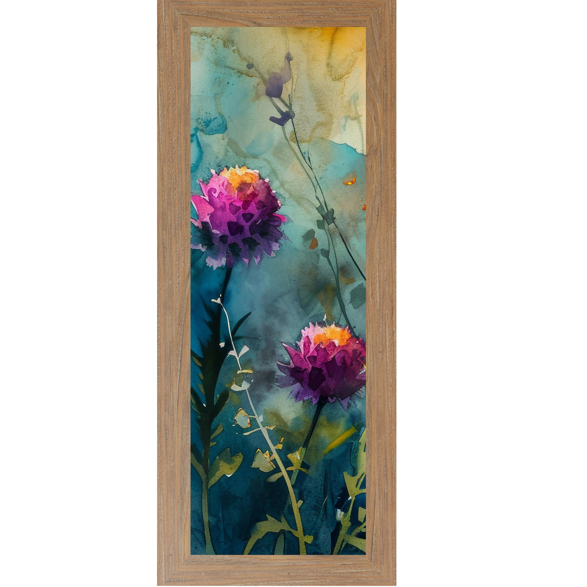 Teal Wildflower Wall Art – Watercolor Botanical Narrow Portrait Floral Decor (SB930)