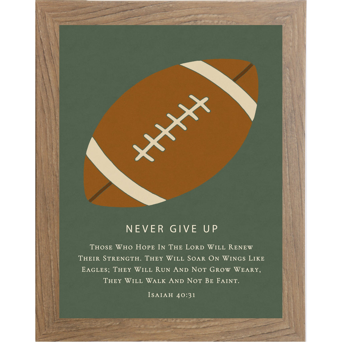 Never Give Up – Isaiah 40:31 Football Wall Art – Christian Football Decor for Boys Room (SB217)