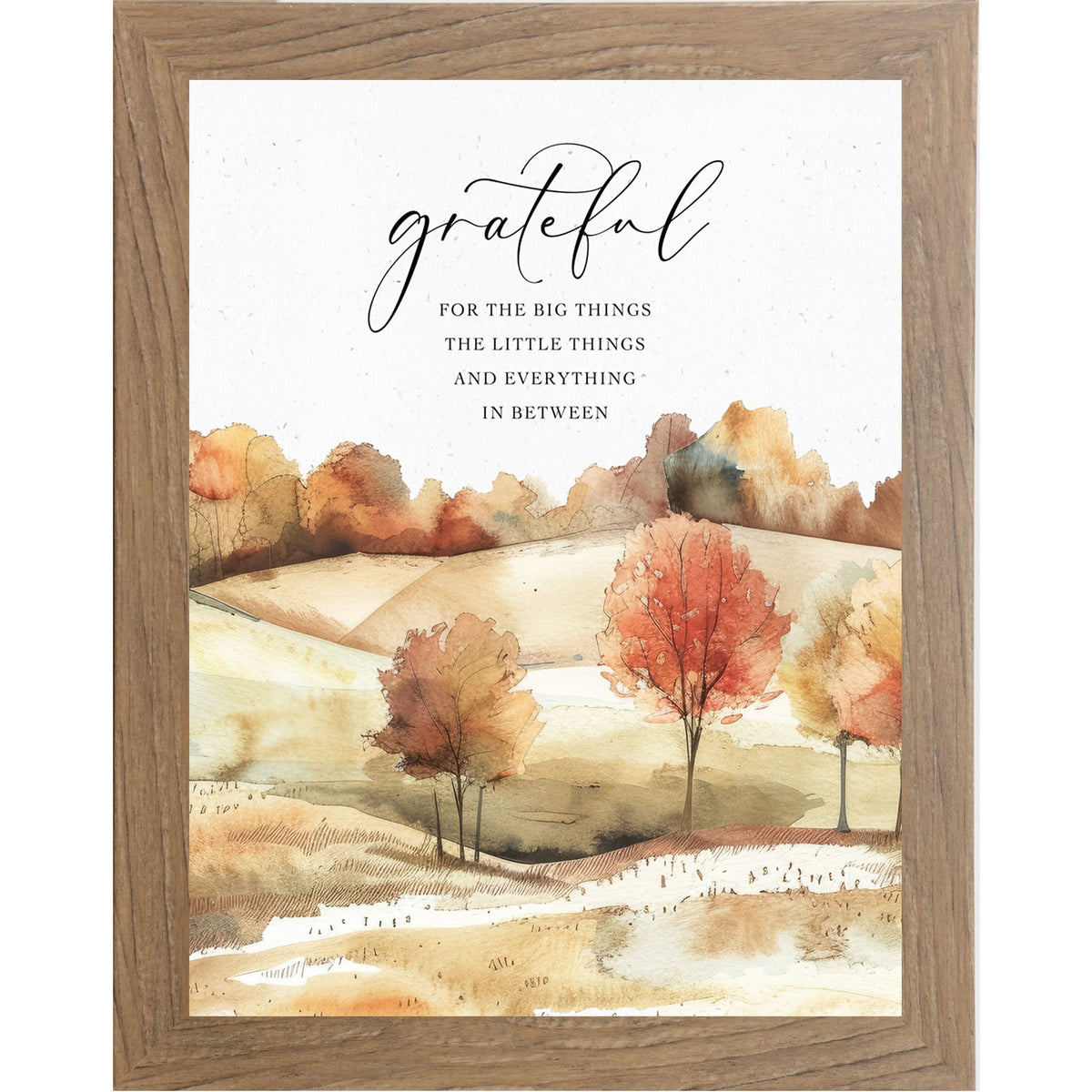 Grateful for the Big Things Wall Art – Watercolor Autumn Hills Fall Living Room Decor (NS361)