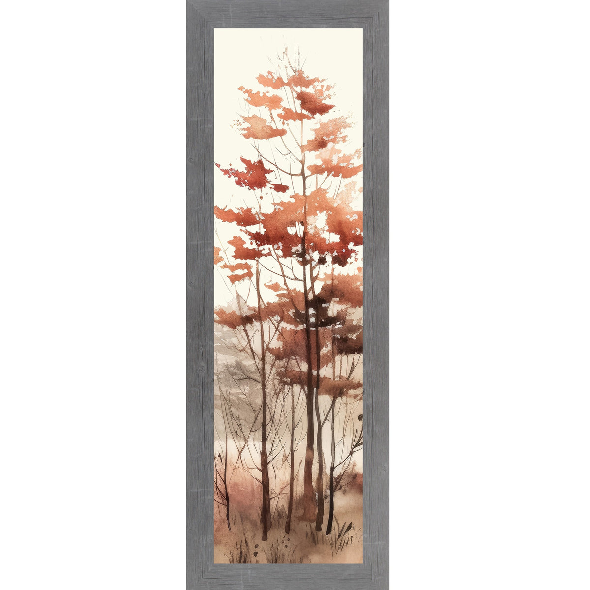 Autumn Forest Watercolor Wall Art – Tall Fall Trees Narrow Portrait Decor (SB942)