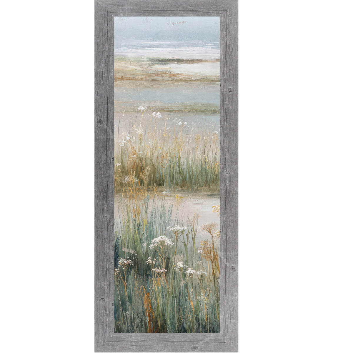 Coastal Marsh Wall Art – Tidal Grasses Wildflowers Narrow Portrait Wetland Decor Left Panel (SB917)
