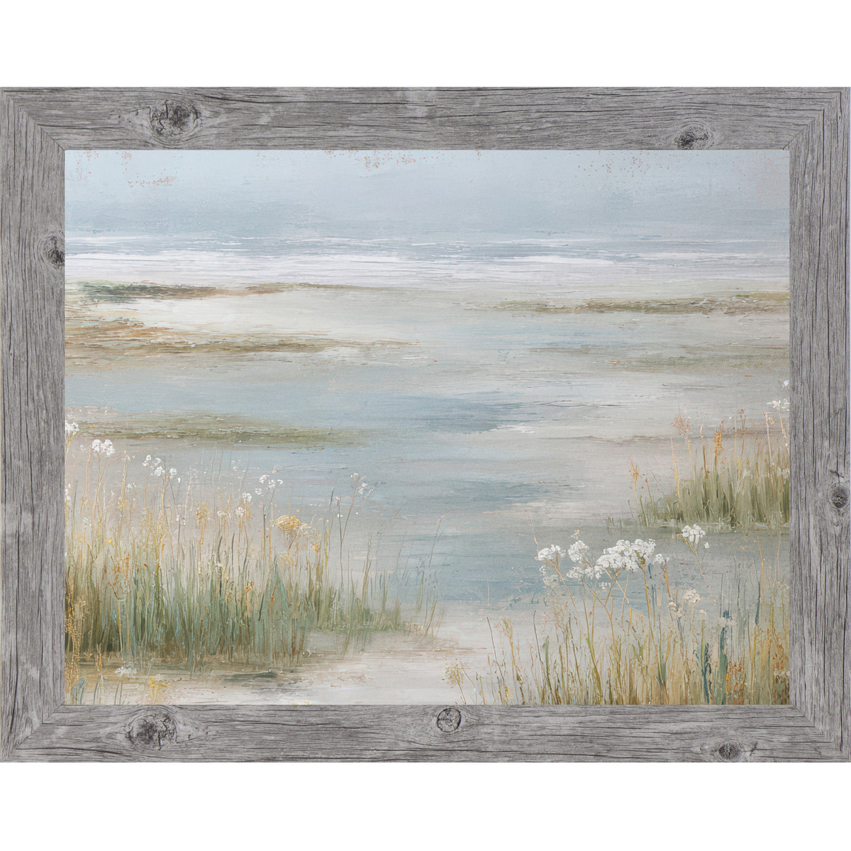 Coastal Marsh Wall Art – Tidal Wetland Grasses Wildflowers Painterly Landscape Neutral Decor (SB226)